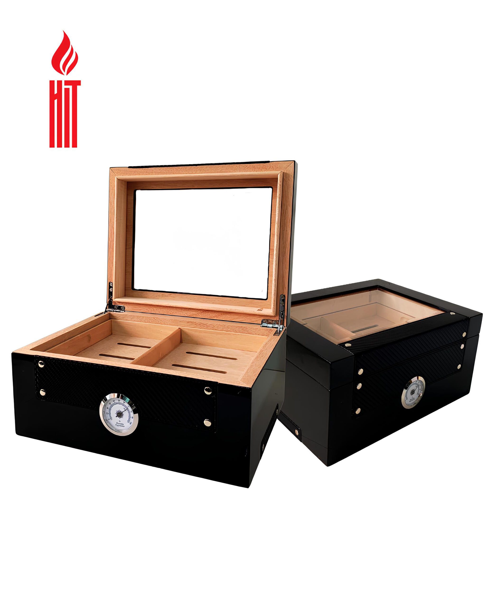 HUMIDOR DE CEDRO PRETO TAMPA DE VIDRO – UNIDADE