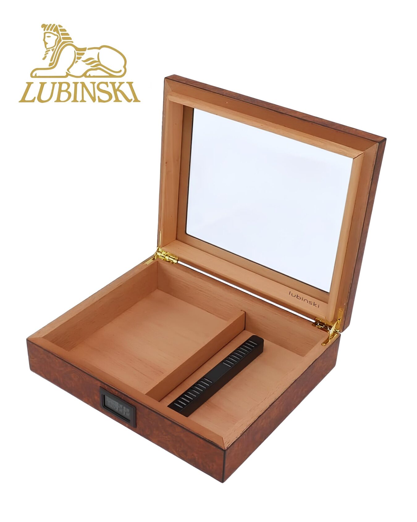 HUMIDOR DE MADEIRA LUBINSKI TAMPA DE VIDRO UN